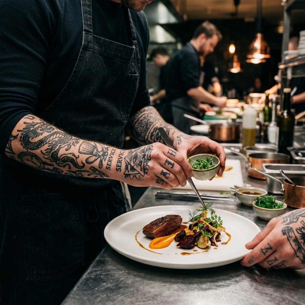 High detail plating sequences under gourmet atmospheric window lighting